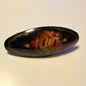 Floral Hand-painted Wood Hair Barrette Clip